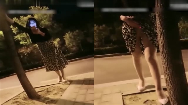 深夜户外压马路！逆天长腿美少妇公园被猛男狂操，骚穴喷水求内射